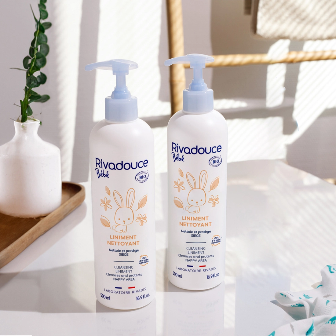 Rivadouce - Lot De 2 Liniments Nettoyant Bébé 500ml - Change - Peaux sensibles - Certifié bio et 100% d'ingrédients naturels - Rivadouce