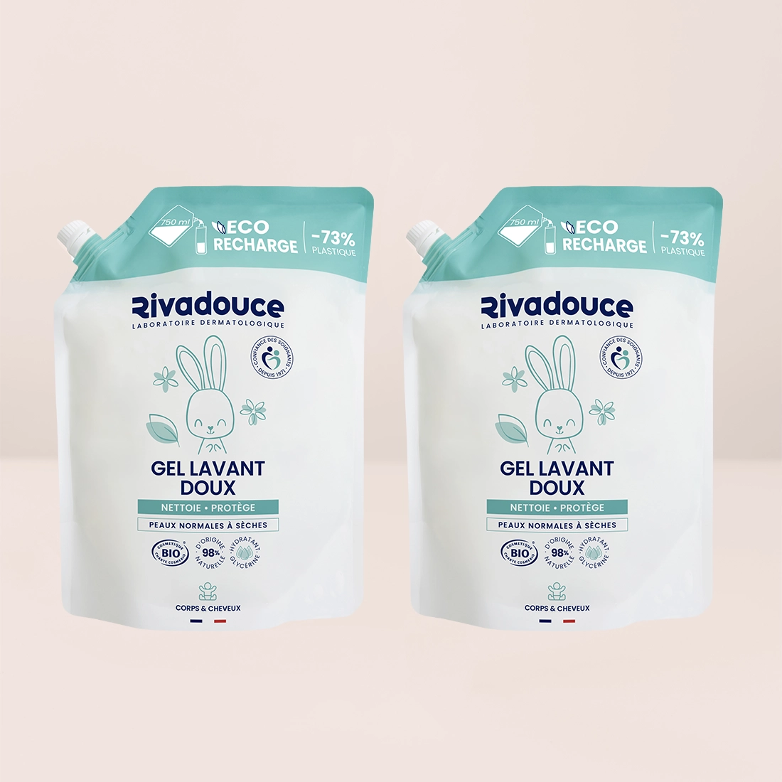 LOT RECHARGE GEL LAVANT DOUX BEBE 2*750ML image number 0