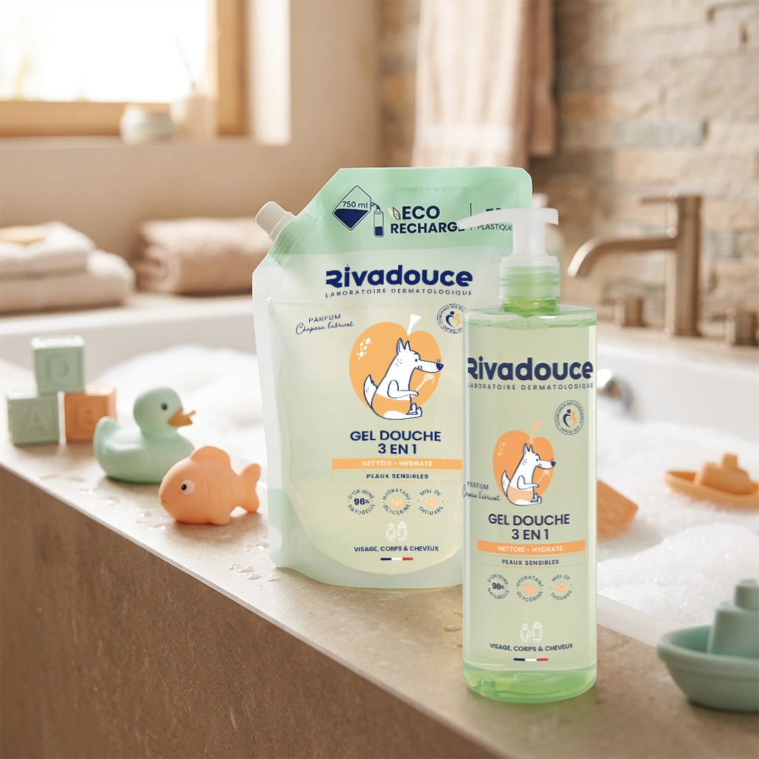 FLACON 400ML + RECHARGE 750ML GEL DOUCHE LOUPIOTS ABRICOT image number 0