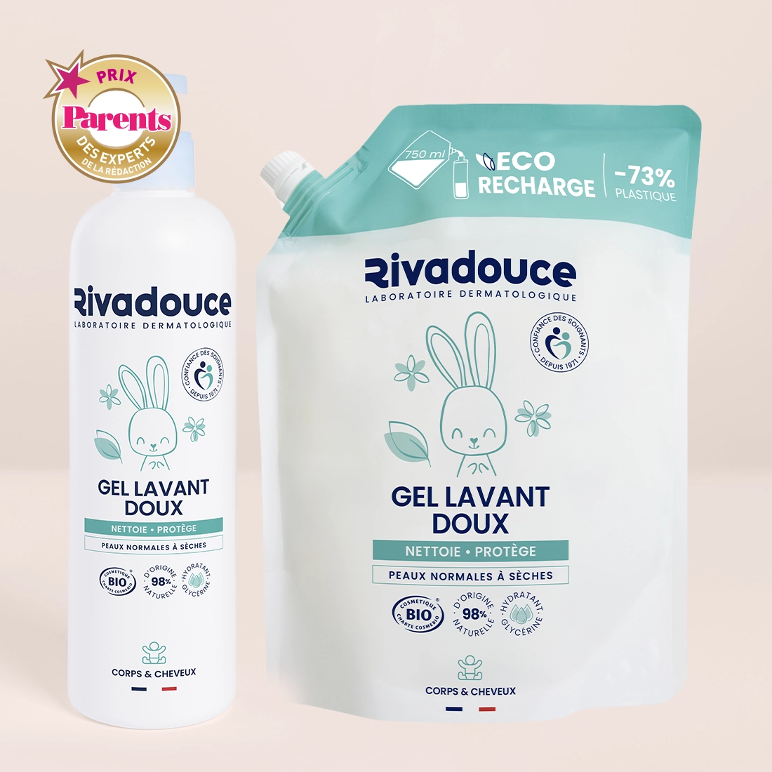 LOT FLACON 500ML + RECHARGE 750ML GEL LAVANT DOUX BEBE