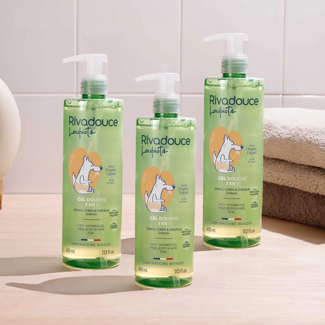 LOT DE 3 GELS DOUCHE 3EN1 LOUPIOTS CHAPEAU L'ABRICOT 400ML image number null