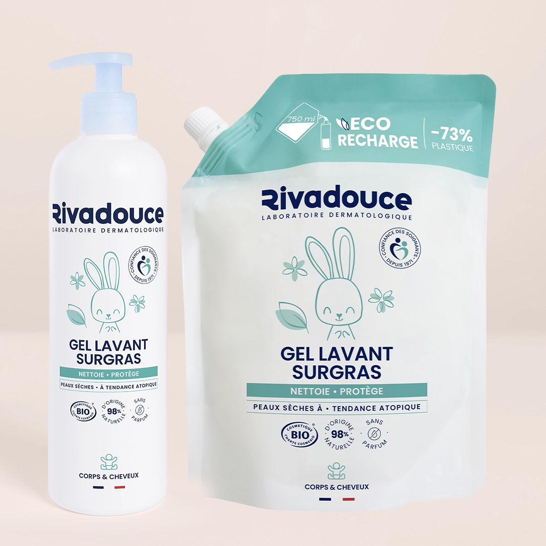 Lot flacon 500ml + recharge 1000ml gel lavant surgras bebe
