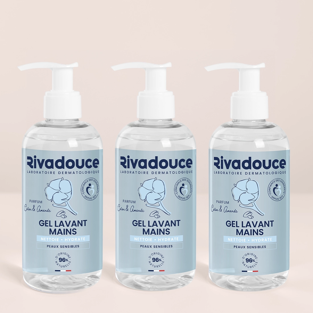 Lot de 3 Gels lavants mains coton & amande 250ml