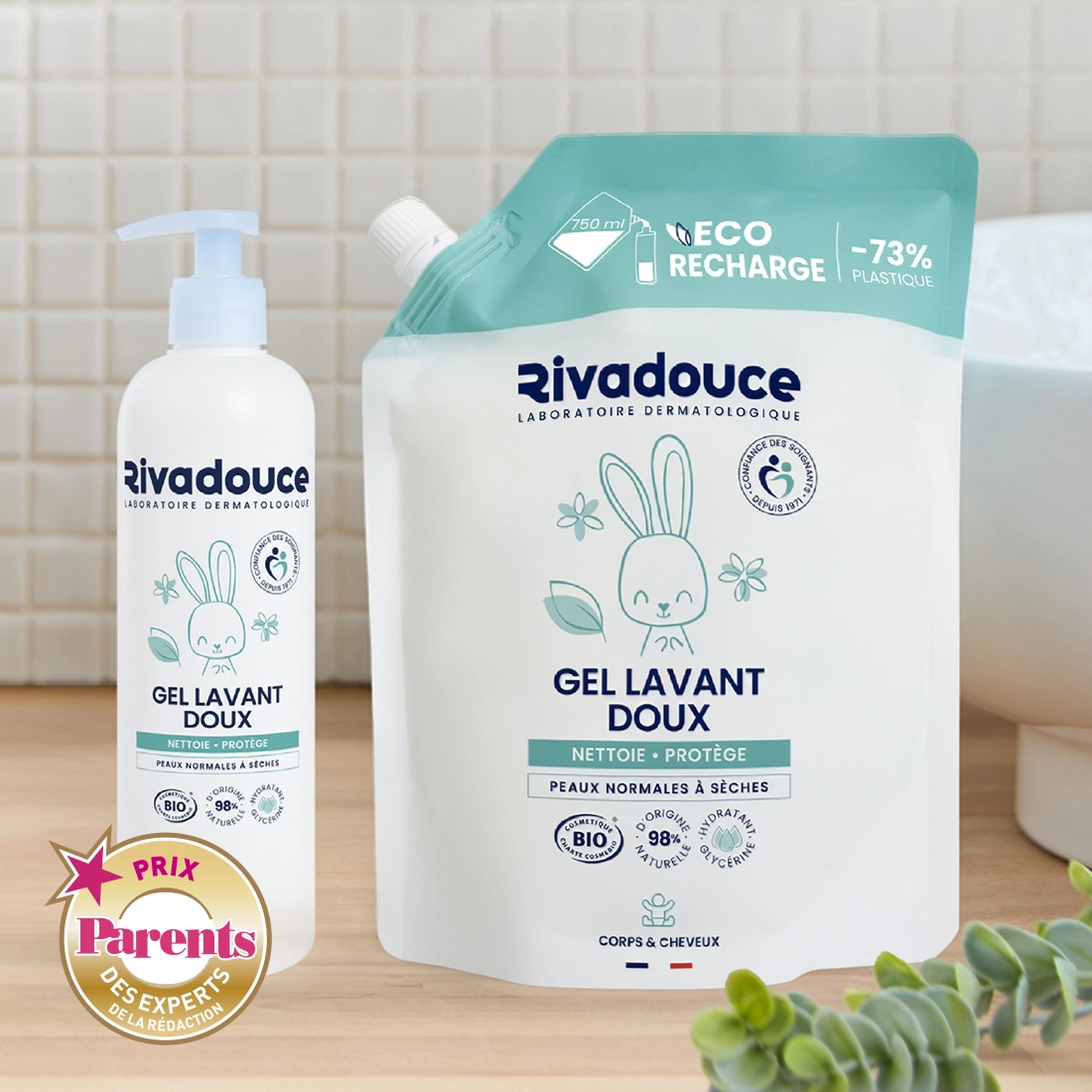 LOT FLACON 500ML + RECHARGE 750ML GEL LAVANT DOUX BEBE image number 0