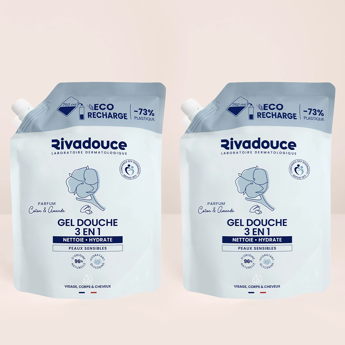 LOT RECHARGE GEL DOUCHE COTON & AMANDE 2*750ML