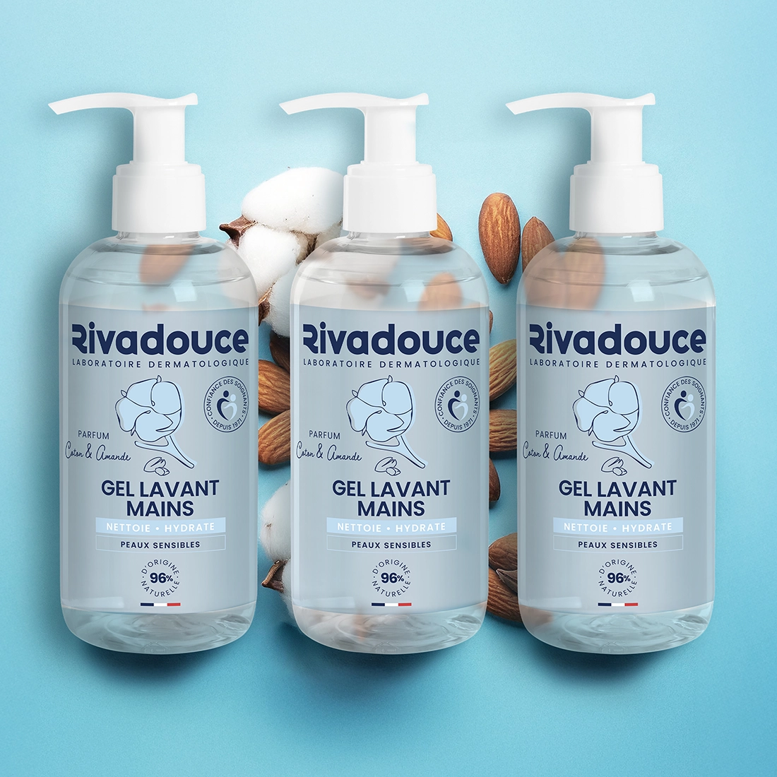 Lot de 3 Gels lavants mains coton & amande 250ml image number 0